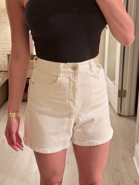 Zara High-Waist Cream Denim Shorts